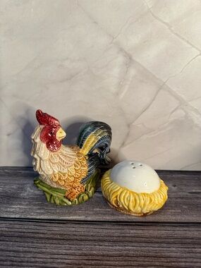 Colorful Rooster & Egg Salt and Pepper Shaker Set - Yellow, Red, Green, Blue